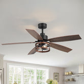 52-inch Farmhouse Caged Ceiling Fan with Light and Remote,5 Reversible Blades and 6" downrod Included